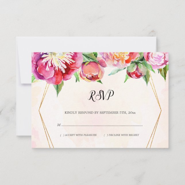 Cartons Réponse Aquarelle géométrique moderne Coral Peony Mariage (Devant)