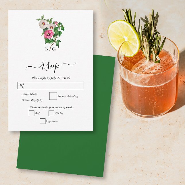 Cartons Réponse Aquarelle Hibiscus Tropical Mariage d'été (Watercolor Tropical Hibiscus Summer Wedding RSVP Card)