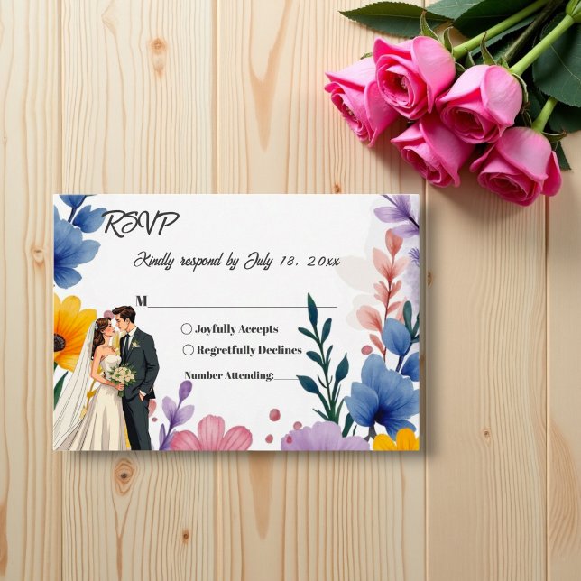 Cartons Réponse Aquarelle Jardin Floral Couple Mariage été (Créateur téléchargé)