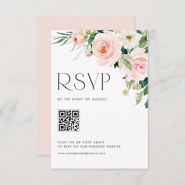 Cartons Réponse Aquarelle Jolie Fleurs de Jardin Mariage QR Code (Devant / Derrière)
