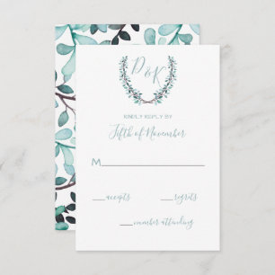 Cartons Réponse Aquarelle Laurel Leave Monogram Mariage