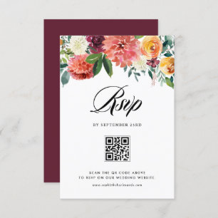 Cartons Réponse Aquarelle L'automne fleurit Floral Mariage QR Code