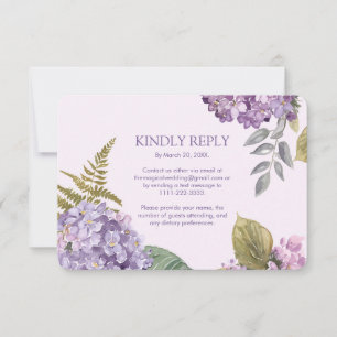 Cartons Réponse Aquarelle Lavande Hydrangea Feuilles de founeMaria