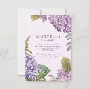 Cartons Réponse Aquarelle Lavande Hydrangea Fleurs Mariage
