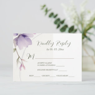 Cartons Réponse Aquarelle Lavender Flower Mariage choix de repas