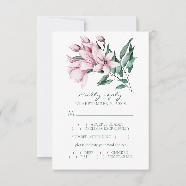 Cartons Réponse Aquarelle Magnolia Bouquet Mariage choix de repas (Devant)