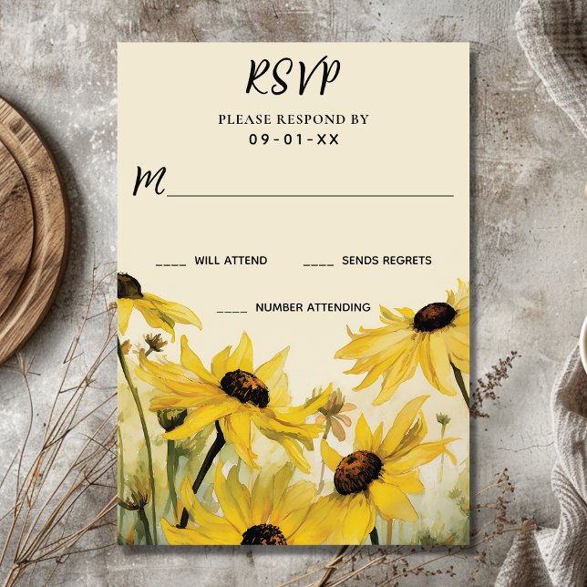 Cartons Réponse Aquarelle marguerites jaunes | Mariage Fleur de ma (Front - Watercolor Yellow Daisies  Daisy Flower Wedding RSVP Card)