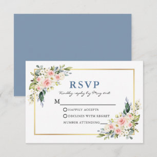 Cartons Réponse Aquarelle mariage Blanc rose Floral Dusty Bleu
