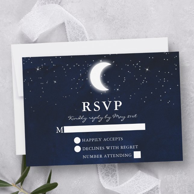 Cartons Réponse Aquarelle Mariage céleste bleu Sky Moon Stars (Customize to change text size or text style.)
