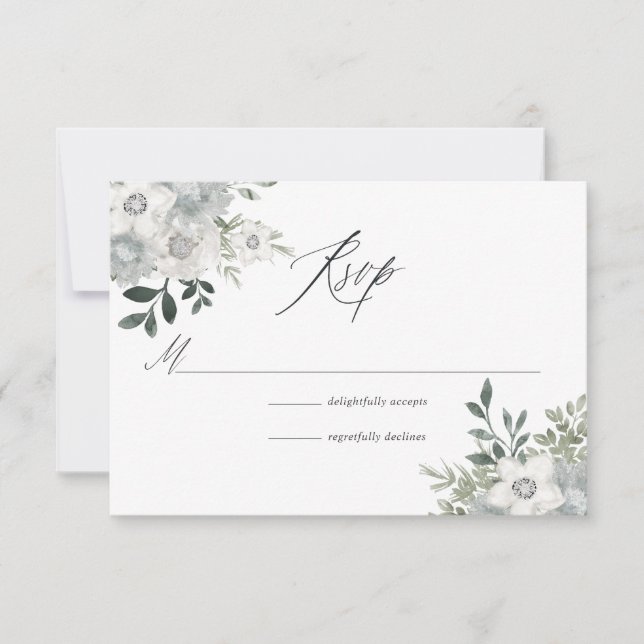 Cartons Réponse Aquarelle Mariage floral argent Sage (Devant)