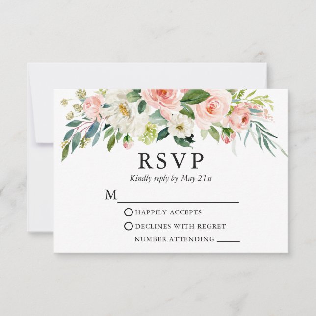 Cartons Réponse Aquarelle mariage Rose Blanc Floral Élégant (Devant)