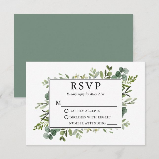 Cartons Réponse Aquarelle mariage Verdure botanique Sage Vert (Devant / Derrière)