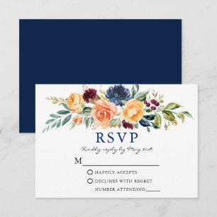 Cartons Réponse Aquarelle Mixte Floral Vert Mariage bleu