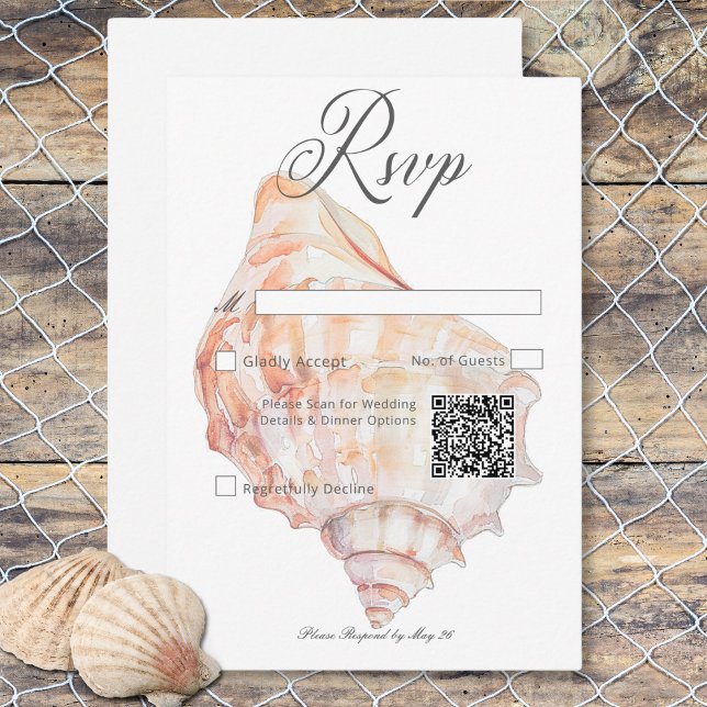 Cartons Réponse Aquarelle Moderne Palms & Plage Scène QR Code (Watercolor Modern Palms & Beach Scene QR Code RSVP Card)