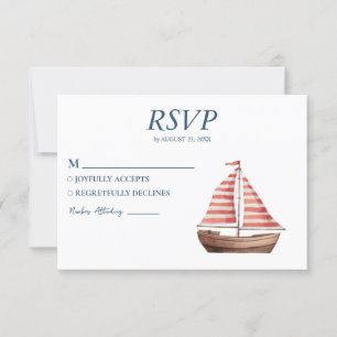 Cartons Réponse Aquarelle Nautique Navire Voilier Mariage