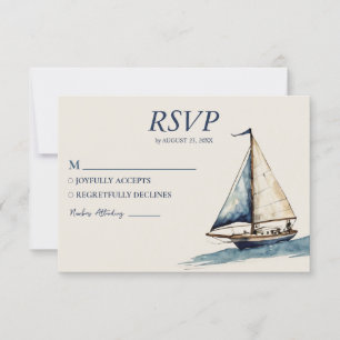Cartons Réponse Aquarelle Nautique Navire Voilier Mariage