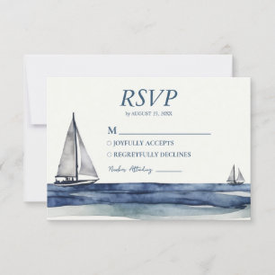 Cartons Réponse Aquarelle Nautique Navire Voilier Mariage