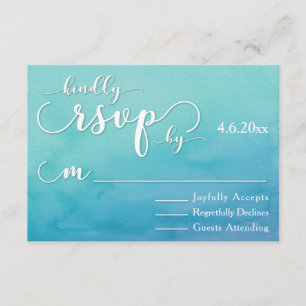 Cartons Réponse Aquarelle Ombre bleu et Turquoise Mariage moderne 