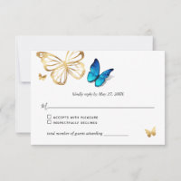 Aquarelle or Marine Bleu papillon Rustique Mariage
