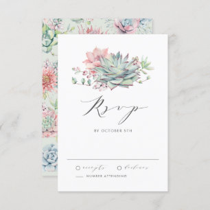 Cartons Réponse Aquarelle Pastel Succulents Bouquet Mariage