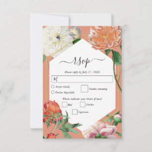 Cartons Réponse Aquarelle Peach Pink Peonies Mariage
