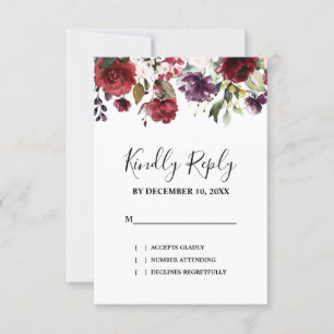 Cartons Réponse Aquarelle romantique Bourgogne Rouge Blush Rose Fl