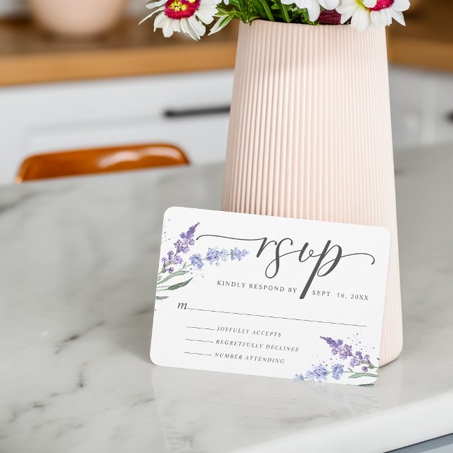 Cartons Réponse Aquarelle Romantique Fleurs de Lavande (Romantic Watercolor Lavender Floral RSVP Card)