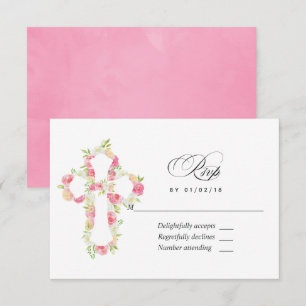 Cartons Réponse Aquarelle rose Baptême Floral ou Christening