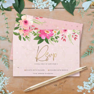 Cartons Réponse Aquarelle rose bat mitzvah Floral Script moderne