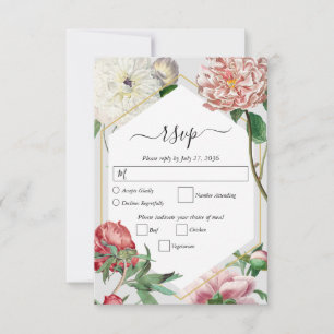 Cartons Réponse Aquarelle rose blanc pivoines Mariage