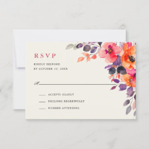 Cartons Réponse Aquarelle rose brillant rose orange Mariage floral