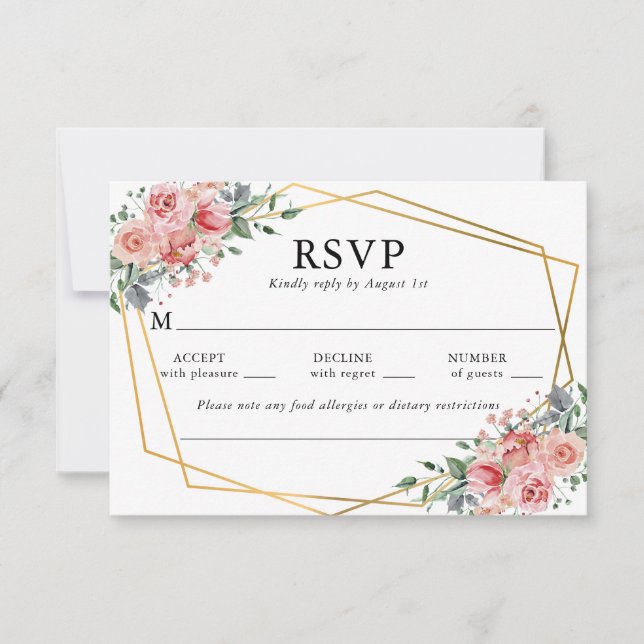 Cartons Réponse Aquarelle rose Dusty Rose Floral Mariage (Devant)