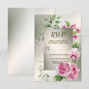 Cartons Réponse Aquarelle rose Floral Frame Bronze brillant