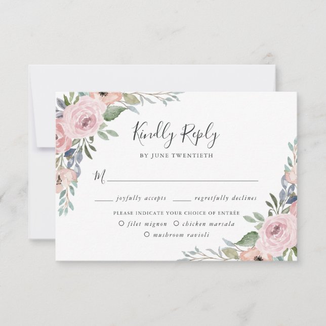 Cartons Réponse Aquarelle rose Rose poussiéreuse Floral | Choix de (Devant)