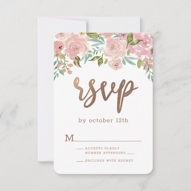 Cartons Réponse Aquarelle Rose Vintage Dusty rose (Devant)