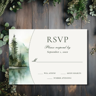Cartons Réponse Aquarelle Rustic Mountain Lake Mariage forestier