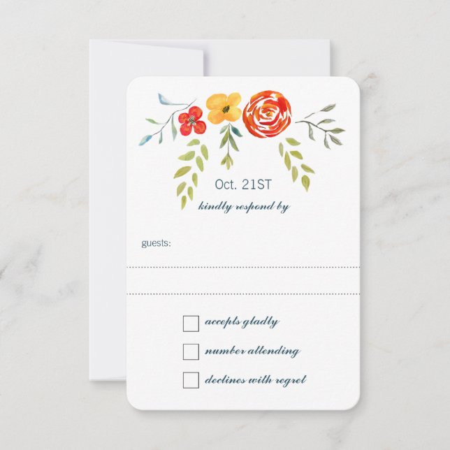 Cartons Réponse Aquarelle Rustique Floral Garland Folk Art Mariage (Devant)