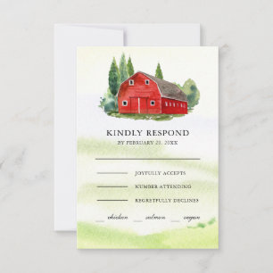 Cartons Réponse Aquarelle rustique Grange rouge Mariage agricole r
