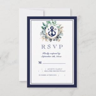 Cartons Réponse Aquarelle rustique Marine Ancre Verdure Wreath