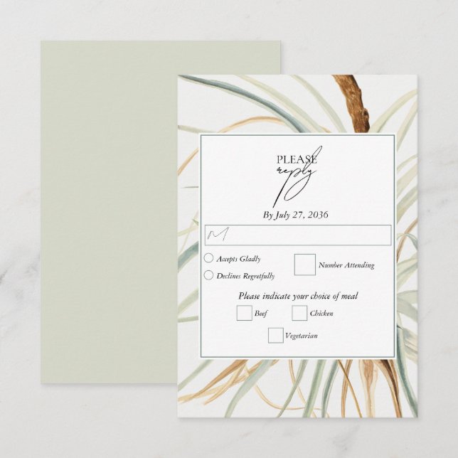 Cartons Réponse Aquarelle Rustique Neutral Boho Mariage botanique (Devant / Derrière)