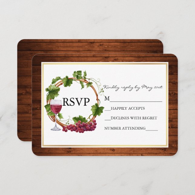 Cartons Réponse Aquarelle rustique Vignes Vignes Mariage de Wreath (Devant / Derrière)