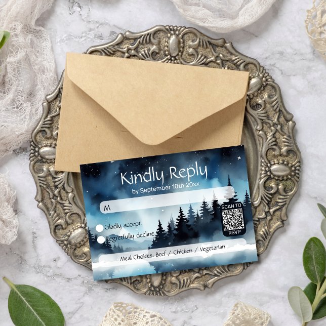 Cartons Réponse Aquarelle Starry Night Celestin Mariage QR Code (Créateur téléchargé)