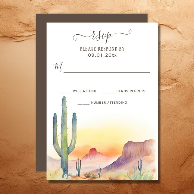 Cartons Réponse Aquarelle sud-ouest du désert et Mariage de Cactus (Watercolor Southwestern Desert and Cactus Wedding RSVP Card)