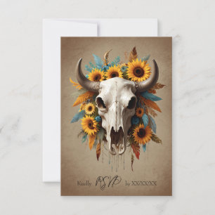 Cartons Réponse Aquarelle Tournesol plumes Vache Mariage crâne