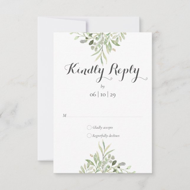 Cartons Réponse Aquarelle végétation Écriture élégante Mariage (Devant)