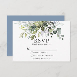 Cartons Réponse Aquarelle Verdure Dusty Blue Mariage