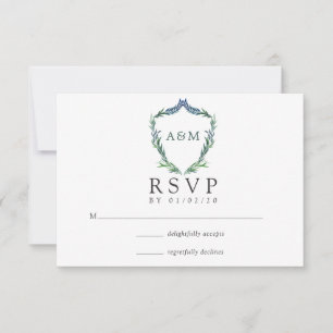 Cartons Réponse Aquarelle Verdure Laurel Crest Monogramme Mariage