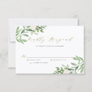 Cartons Réponse Aquarelle vert et fleurs blanches Mariage