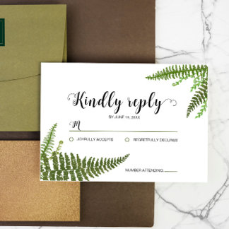 Cartons Réponse Aquarelle vert Fern Mariage feuille Fiançailles RS