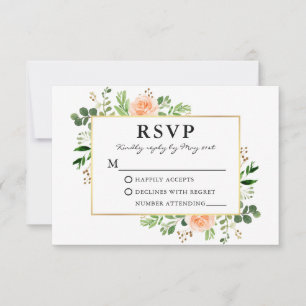 Cartons Réponse Aquarelle verte Pêcher Rose Mariage